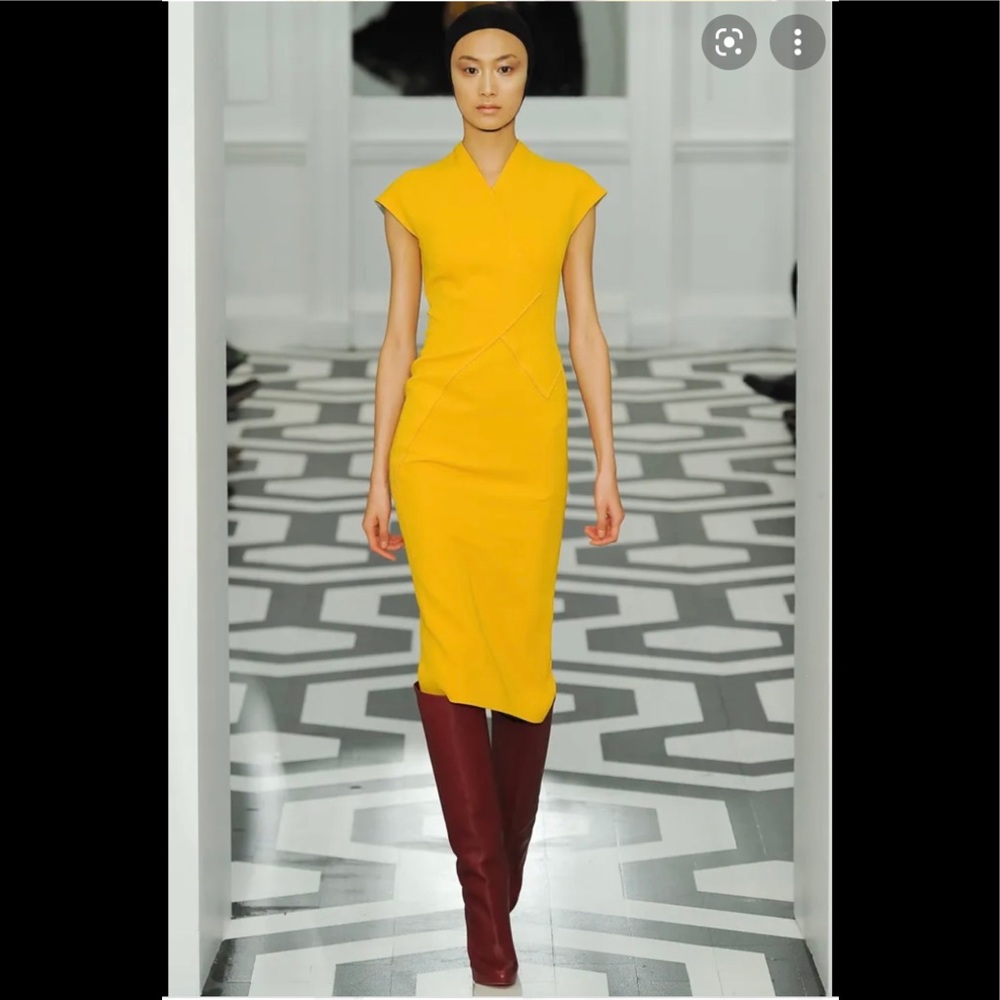 NWT New VICTORIA BECKHAM Saffron Yellow Double Crepe Fitted Dress 4